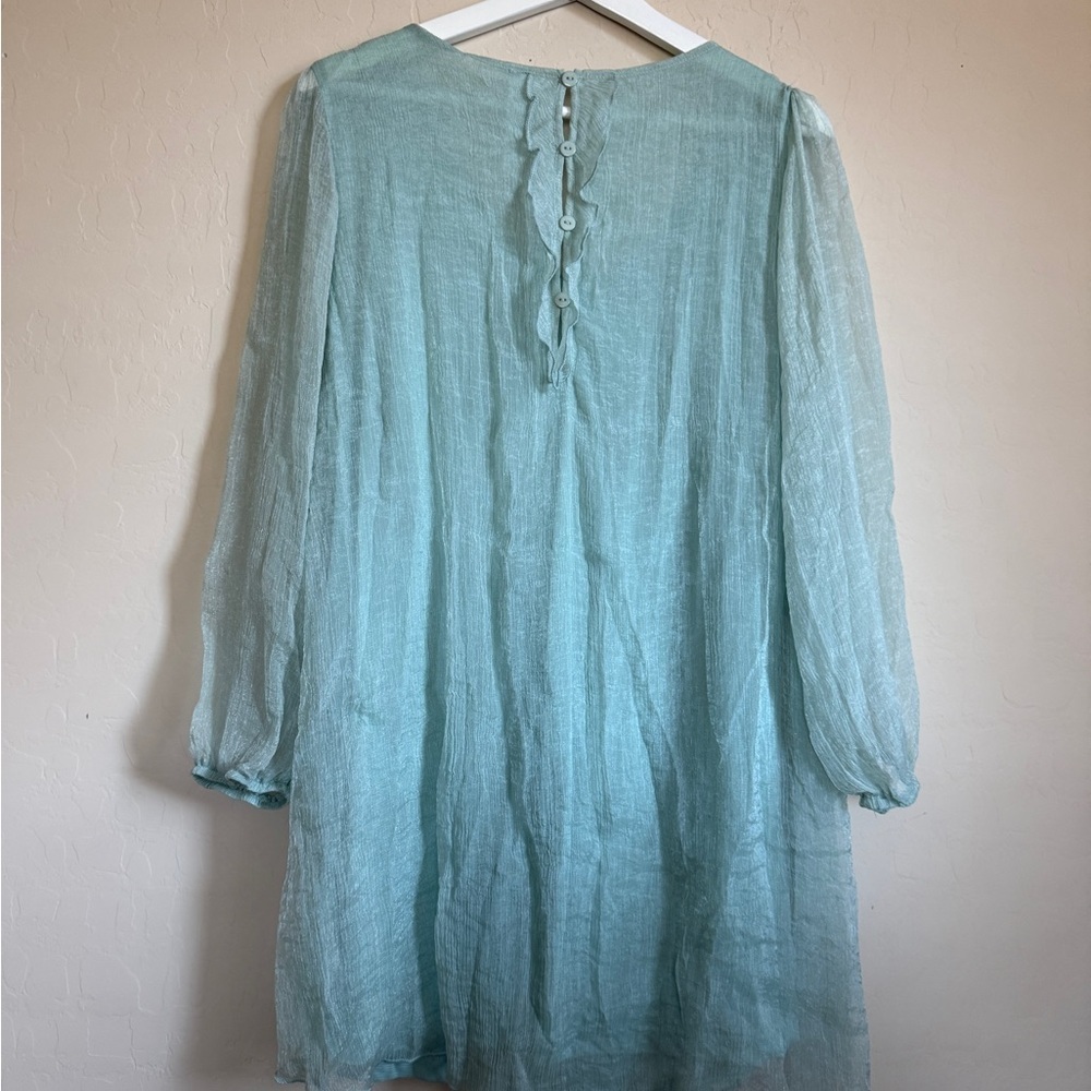 Pretty Angel Light Green Pistachio Tunic Sheer Long Sleeve Dress Lace Fairy - Picture 2 of 9